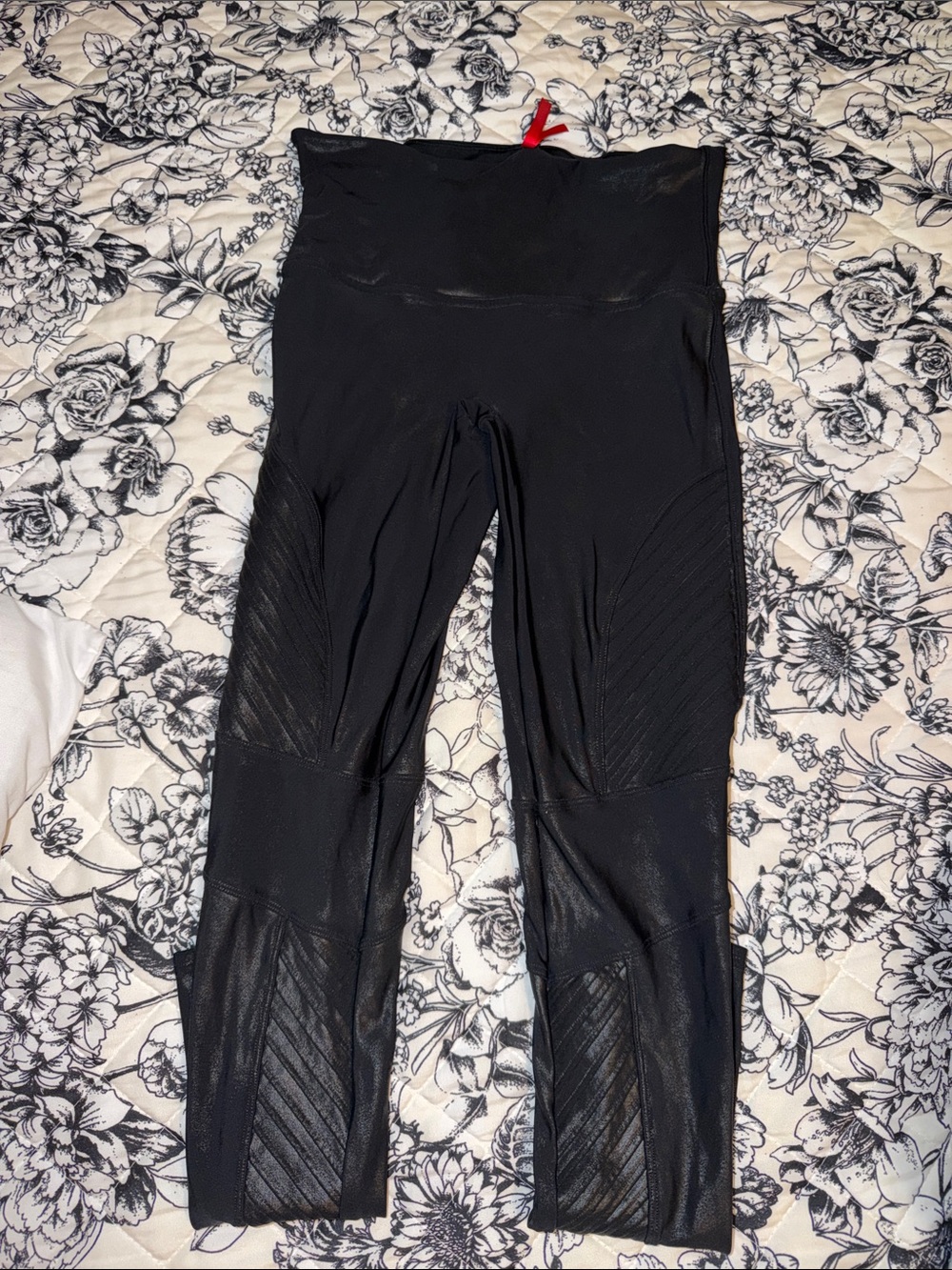 SPANX MOTO Black FAUX LEATHER LEGGINGS SZ LARGE